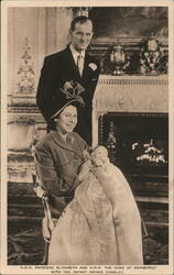 Princess Elizabeth, Duke With Infant Prince Charles Postcard