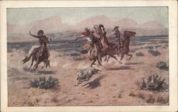 CM Russell Roping A Wolf Cowboy Western Postcard Charles Marion Russell Postcard Postcard Postcard