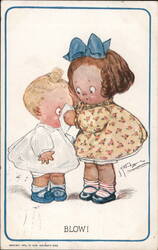 "Blow"  Children blowing Nose Postcard