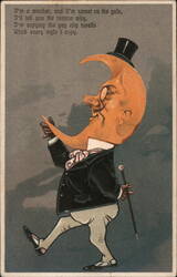 Man in the Moon Comic Anthropomorphic Moon Postcard