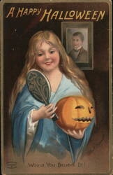 Happy Halloween Girl Pumpkin Postcard Postcard