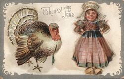 Thanksgiving Joys Turkey & Girl Postcard