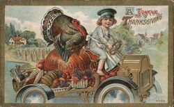 Joyful Thanksgiving Automobile Postcard Postcard