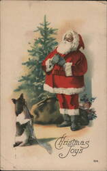 Christmas Joys Santa & Dog Santa Claus Postcard Postcard Postcard