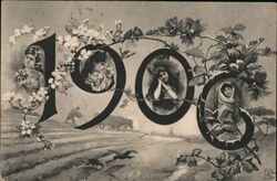 1906 New Year Ladies Postcard Postcard