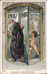 Welcome 1908 New Year Postcard Father Time Postcard Postcard Postcard