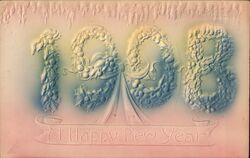 1908 Happy New Year Embossed Postcard