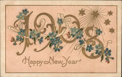 1908 Happy New Year Floral Postcard