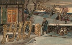 1910 Happy New Year Winter Scene Postcard