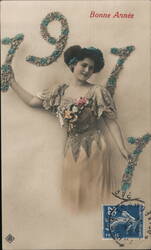 1917 Bonne Annee French Lady Postcard