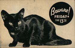 Beware Friday 13th Black Cat Postcard Postcard