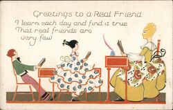 Art Deco Greetings to a Real Friend Postcard