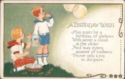 A Birthday Wish, Children Blowing Bubbles Postcard