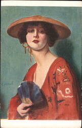 G. Herve, Woman With Fan Postcard Postcard