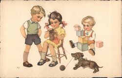 Children Knitting and Blocks Ejo Postcard Postcard Postcard