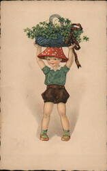 Boy with Basket of Clovers Postcard