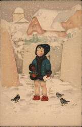 Child Delivering Christmas Mail Postcard Children F. B. Postcard Postcard