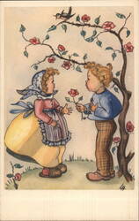 Boy Giving Girl Flower Postcard Postcard