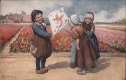 Dutch Children with Dragon Kite Postcard