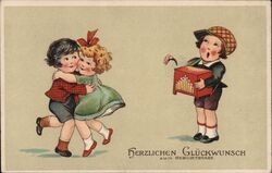 Birthday Children Hugging Organ Grinders Postcard Postcard Postcard