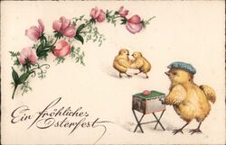 Ein Fröhliches Osterfest Chicks Organ Grinders Postcard Postcard Postcard