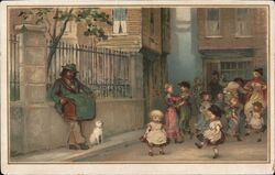 Street Musician and Children Trade Card