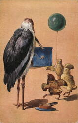 Stork with Easter Chicks Postcard With Chicks Postcard Postcard Postcard