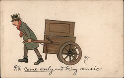 Organ Grinder - "Come Early and Bring Music" Postcard