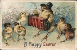 Happy Easter Chicks Organ Grinders Postcard Postcard Postcard