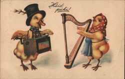 Dressed Chicks Making Music Postcard