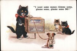 "Gimme Some Money" Black Cat Comic Postcard Organ Grinders Postcard Postcard Postcard