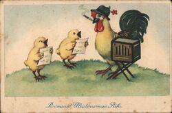 Rooster & Chicks Music Postcard Organ Grinders Postcard Postcard Postcard