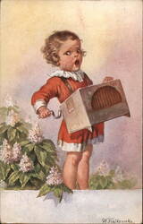 Girl with Organ Grinder Organ Grinders W. Fialkowski Postcard Postcard Postcard