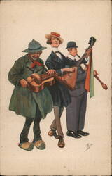 Trio of Musicians Comic Postcard Organ Grinders Ipieta Postcard Postcard Postcard