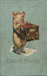 Bonne Annee Pig Pigs Postcard Postcard Postcard