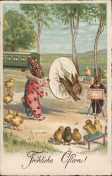 Frohliche Ostern Easter Bunny Chicks With Bunnies Postcard Postcard Postcard