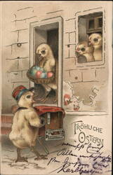 Froliche Ostern Chicks with Easter Eggs Postcard