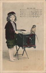 Auld Lang Syne Child With Monkey Children Postcard Postcard Postcard