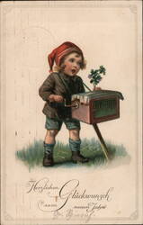 Happy New Year Organ Grinder New Year's Postcard Postcard Postcard