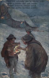 Czech Boys with Toy Jesle Christmas Postcard Postcard Postcard