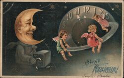 Prosit Neujahr! Angels and Moon Postcard