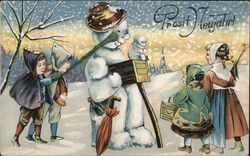 Prosit Neujahr Snowman Children Germany New Year's Postcard Postcard Postcard