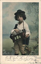 Boy with Toy Train and Dog Postcard