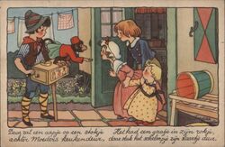 Dutch Children, Organ Grinder, Monkey F. Heudel Postcard Postcard Postcard