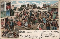 German Village Festival Postcard Freimarkt bei, Germany Postcard Postcard Postcard