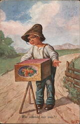 Boy With An Organ Grinder Postcard