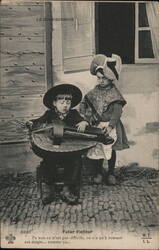 French Children with Hurdy Gurdy Postcard Postcard Postcard