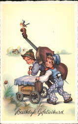 Boys with Barrel Organ Postcard