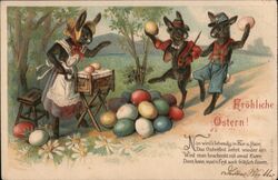 Frohliche Ostern German Easter Bunnies unknown Postcard Postcard Postcard