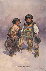 Veselé Vánoce Czech Boys Dog Postcard